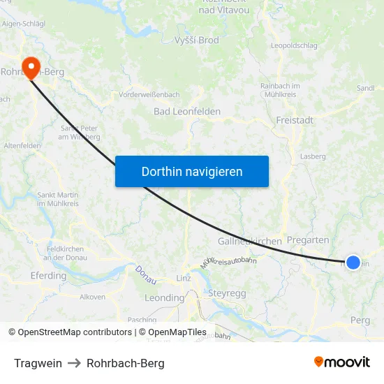 Tragwein to Rohrbach-Berg map