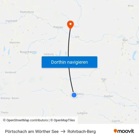 Pörtschach am Wörther See to Rohrbach-Berg map