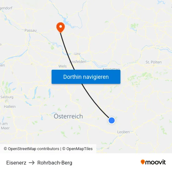 Eisenerz to Rohrbach-Berg map