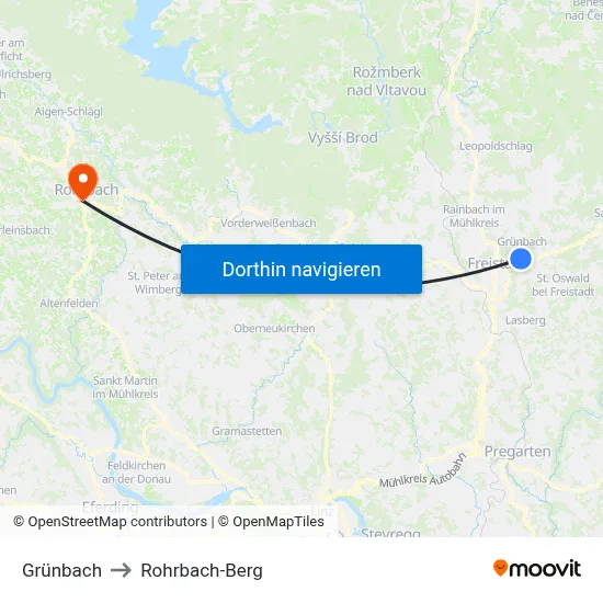 Grünbach to Rohrbach-Berg map
