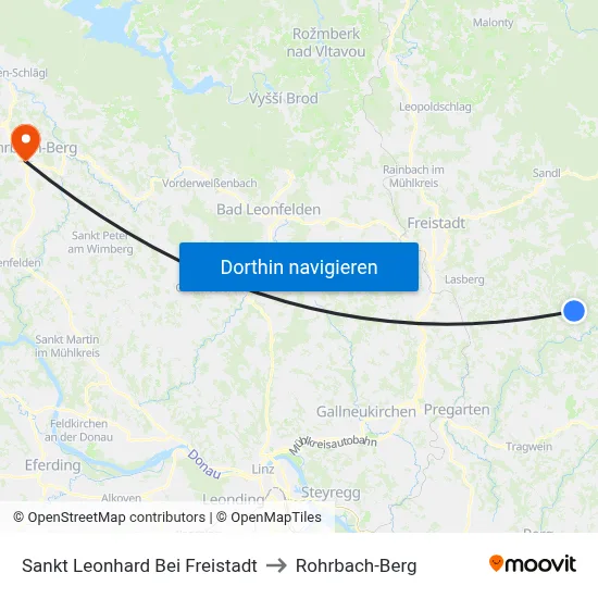 Sankt Leonhard Bei Freistadt to Rohrbach-Berg map