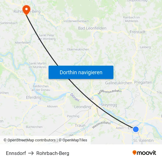 Ennsdorf to Rohrbach-Berg map