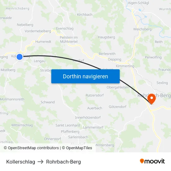 Kollerschlag to Rohrbach-Berg map