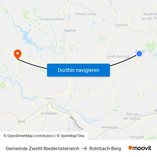 Gemeinde Zwettl-Niederösterreich to Rohrbach-Berg map