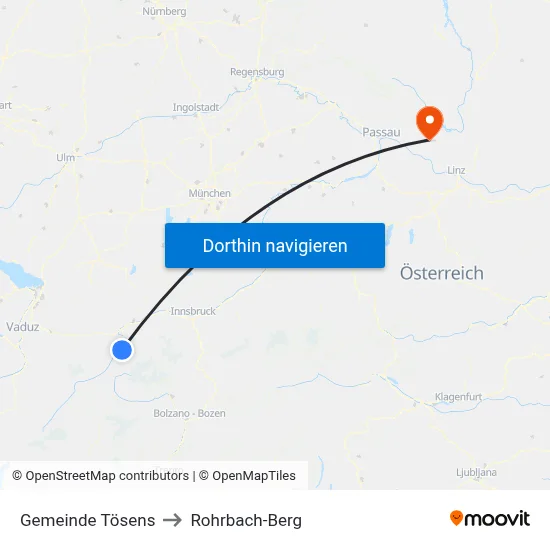 Gemeinde Tösens to Rohrbach-Berg map