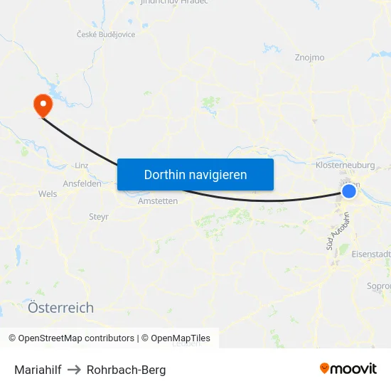 Mariahilf to Rohrbach-Berg map