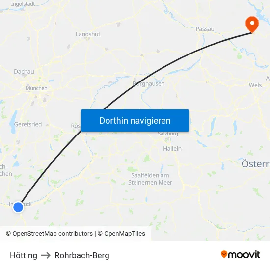Hötting to Rohrbach-Berg map