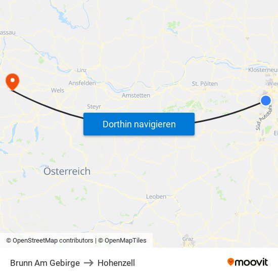 Brunn Am Gebirge to Hohenzell map