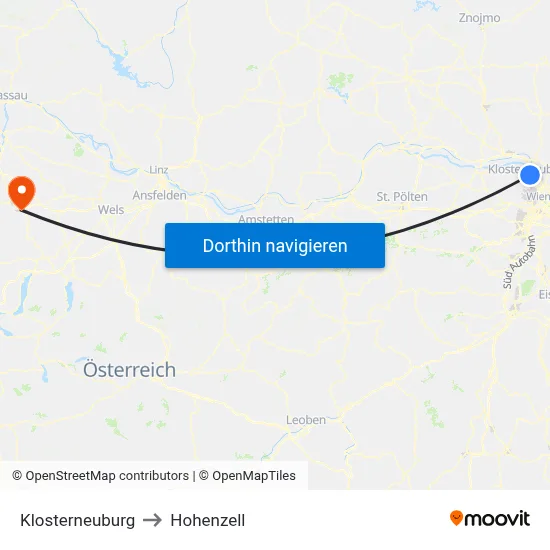 Klosterneuburg to Hohenzell map