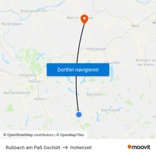 Rußbach am Paß Gschütt to Hohenzell map