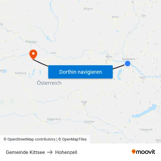 Gemeinde Kittsee to Hohenzell map