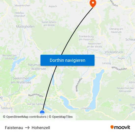 Faistenau to Hohenzell map