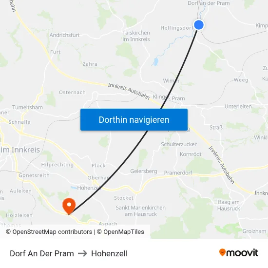 Dorf An Der Pram to Hohenzell map
