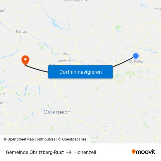 Gemeinde Obritzberg-Rust to Hohenzell map