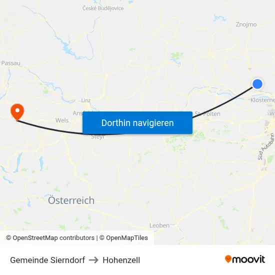 Gemeinde Sierndorf to Hohenzell map