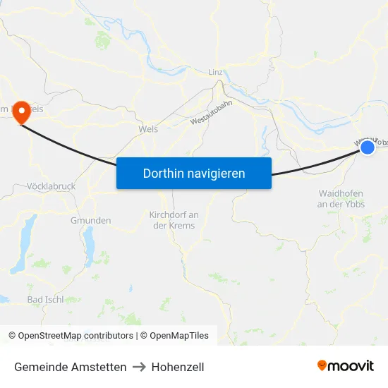 Gemeinde Amstetten to Hohenzell map