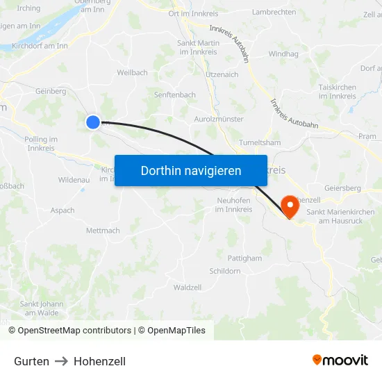 Gurten to Hohenzell map