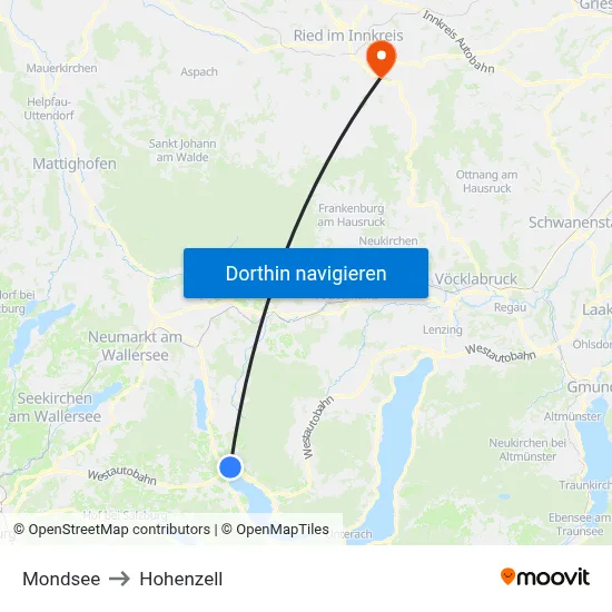 Mondsee to Hohenzell map