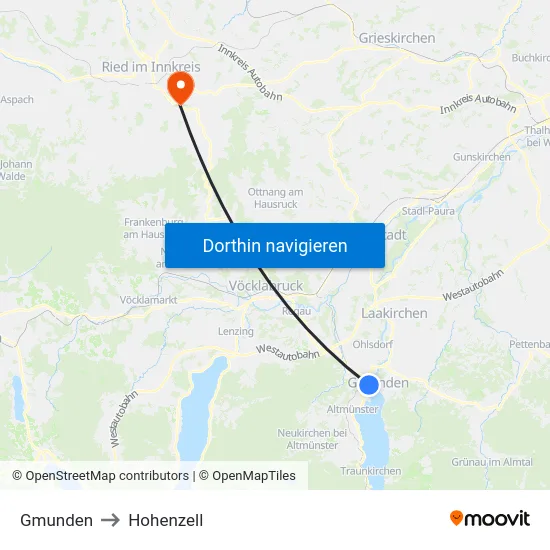 Gmunden to Hohenzell map