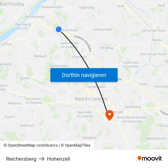 Reichersberg to Hohenzell map
