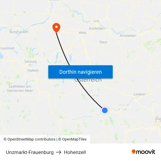 Unzmarkt-Frauenburg to Hohenzell map