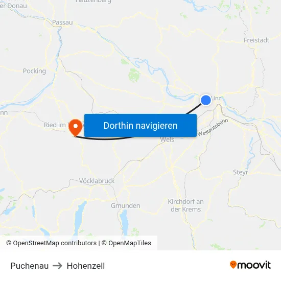 Puchenau to Hohenzell map