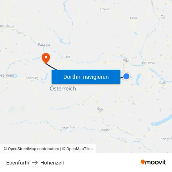 Ebenfurth to Hohenzell map