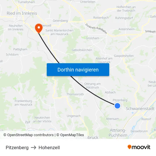 Pitzenberg to Hohenzell map