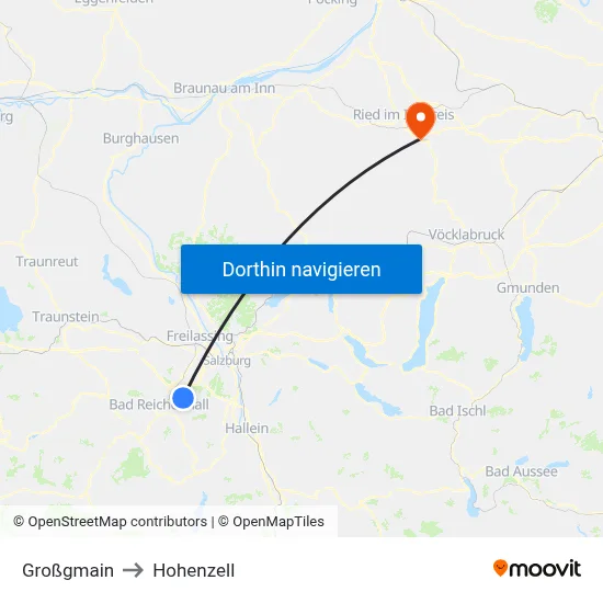 Großgmain to Hohenzell map
