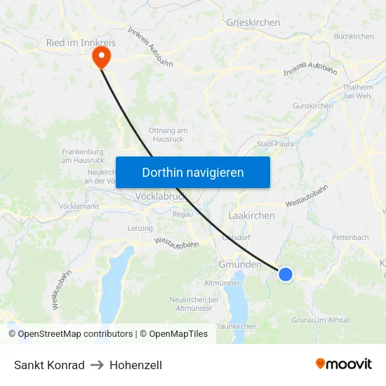 Sankt Konrad to Hohenzell map