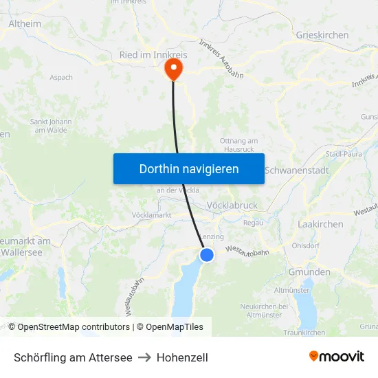 Schörfling am Attersee to Hohenzell map