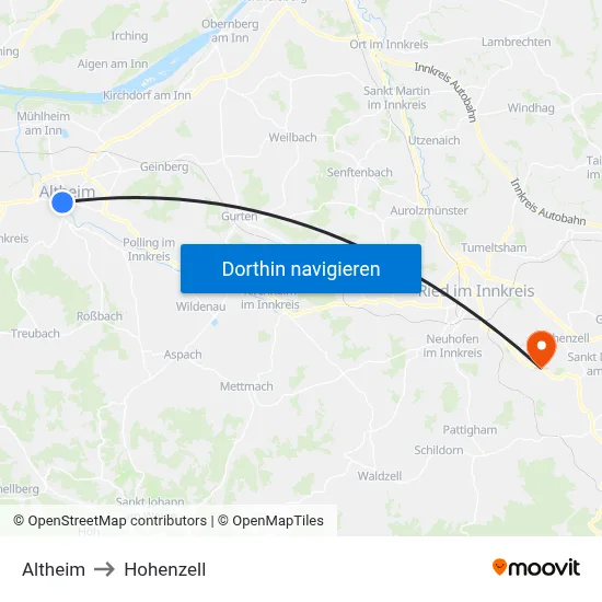Altheim to Hohenzell map