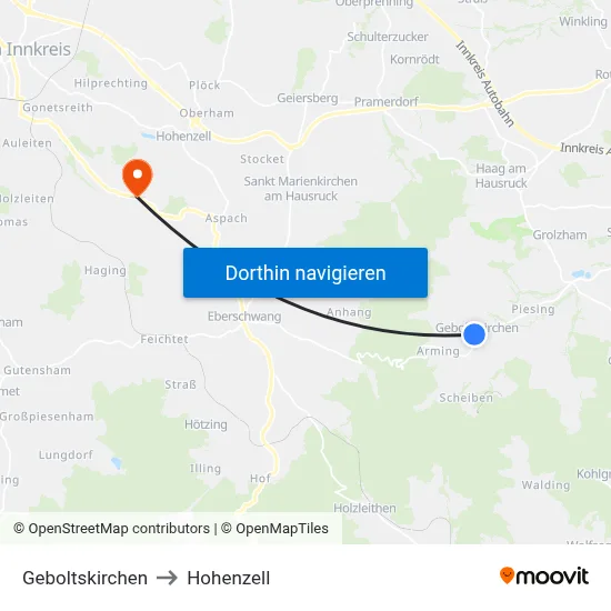 Geboltskirchen to Hohenzell map