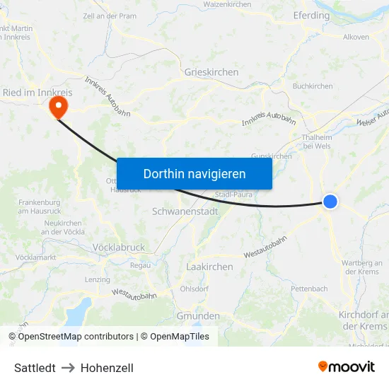 Sattledt to Hohenzell map