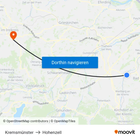 Kremsmünster to Hohenzell map