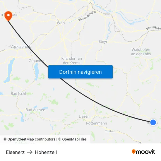 Eisenerz to Hohenzell map