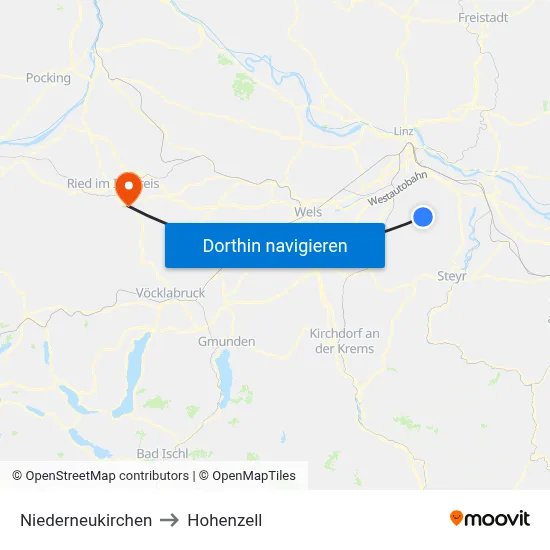 Niederneukirchen to Hohenzell map