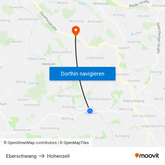 Eberschwang to Hohenzell map