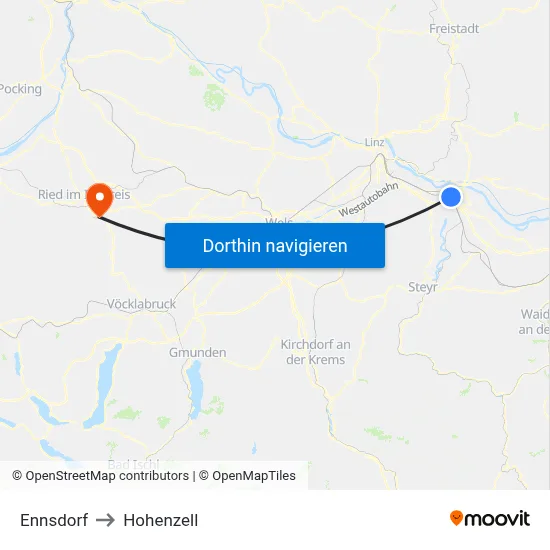 Ennsdorf to Hohenzell map