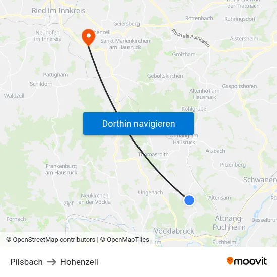 Pilsbach to Hohenzell map