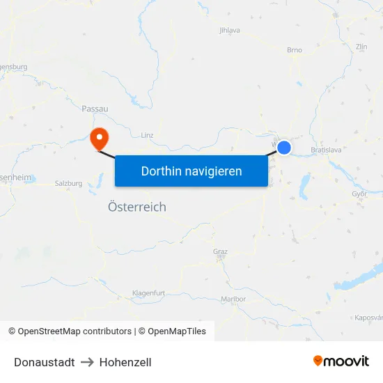 Donaustadt to Hohenzell map