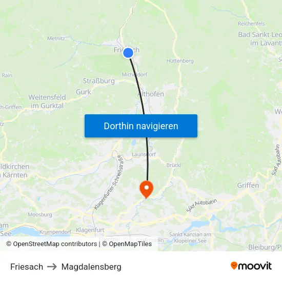 Friesach to Magdalensberg map