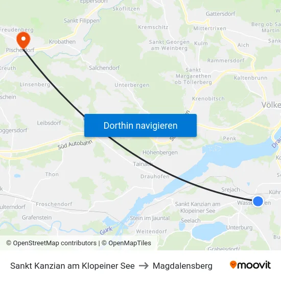 Sankt Kanzian am Klopeiner See to Magdalensberg map