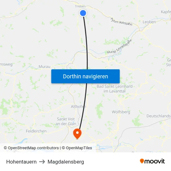 Hohentauern to Magdalensberg map