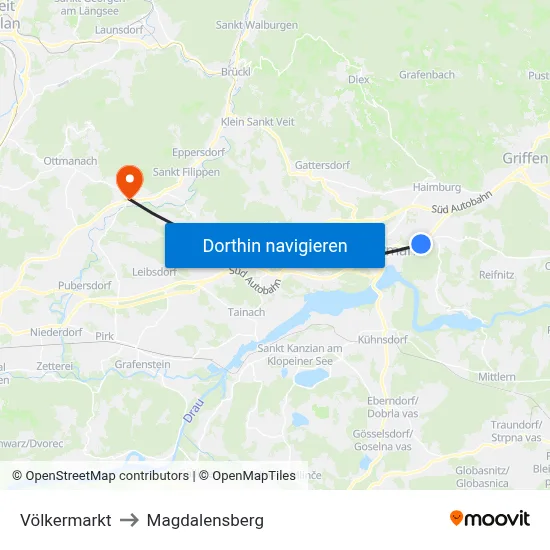 Völkermarkt to Magdalensberg map