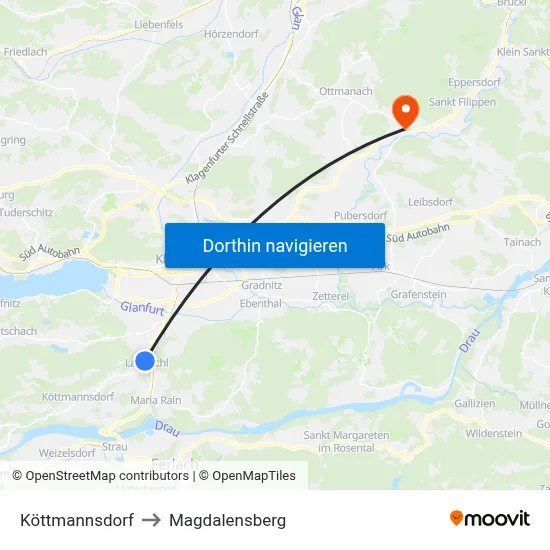Köttmannsdorf to Magdalensberg map
