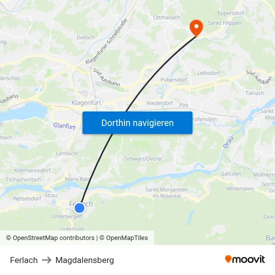 Ferlach to Magdalensberg map