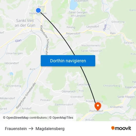 Frauenstein to Magdalensberg map