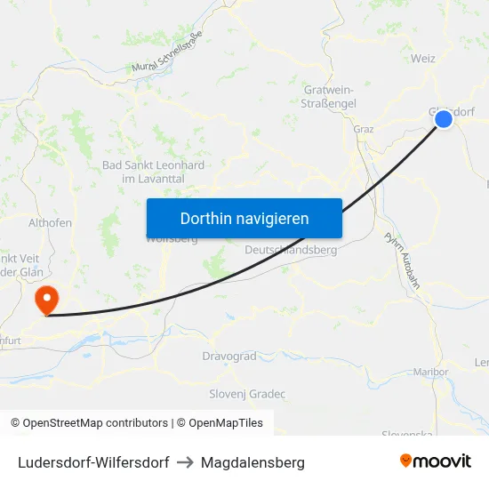 Ludersdorf-Wilfersdorf to Magdalensberg map