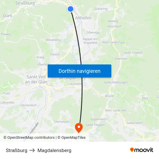 Straßburg to Magdalensberg map